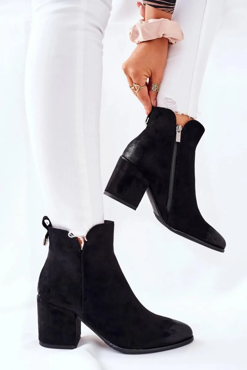 Clearance Botki Damskie Na Słupku Zamszowe Czarne Carrick Damskie Botki Na Słupku|Czarne Botki