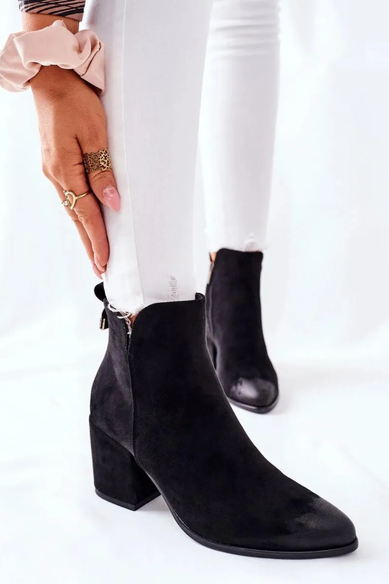 Clearance Botki Damskie Na Słupku Zamszowe Czarne Carrick Damskie Botki Na Słupku|Czarne Botki