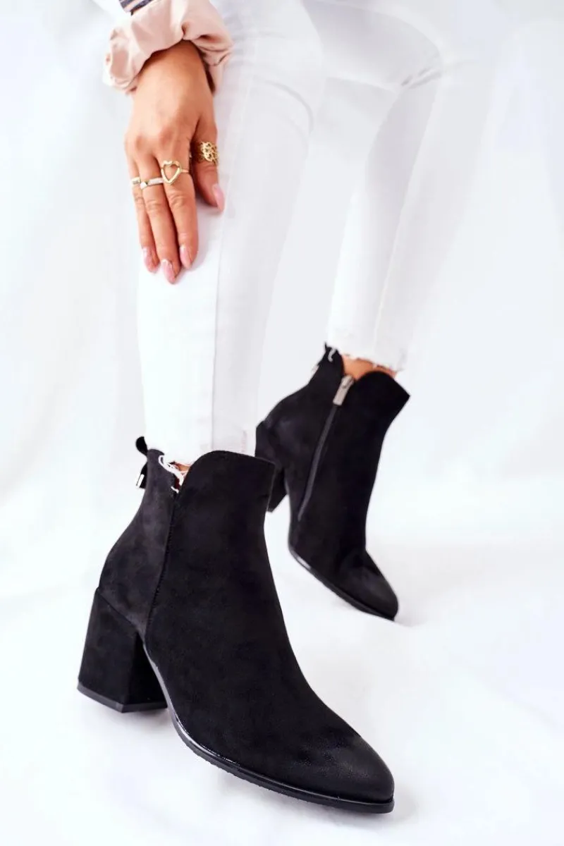 Clearance Botki Damskie Na Słupku Zamszowe Czarne Carrick Damskie Botki Na Słupku|Czarne Botki