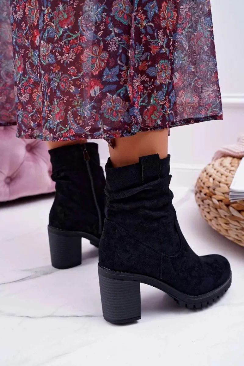 Outlet Boto Botki Damskie Na Słupku Zamsz Czarne Celma