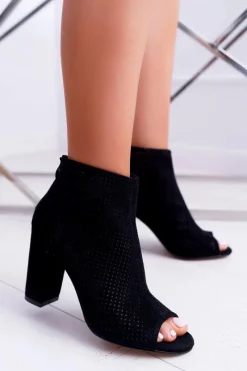 Botki Na Słupku|Brązowe I Beżowe Botki>Boto Botki Damskie Na Słupku Zamszowe Czarne Jessin