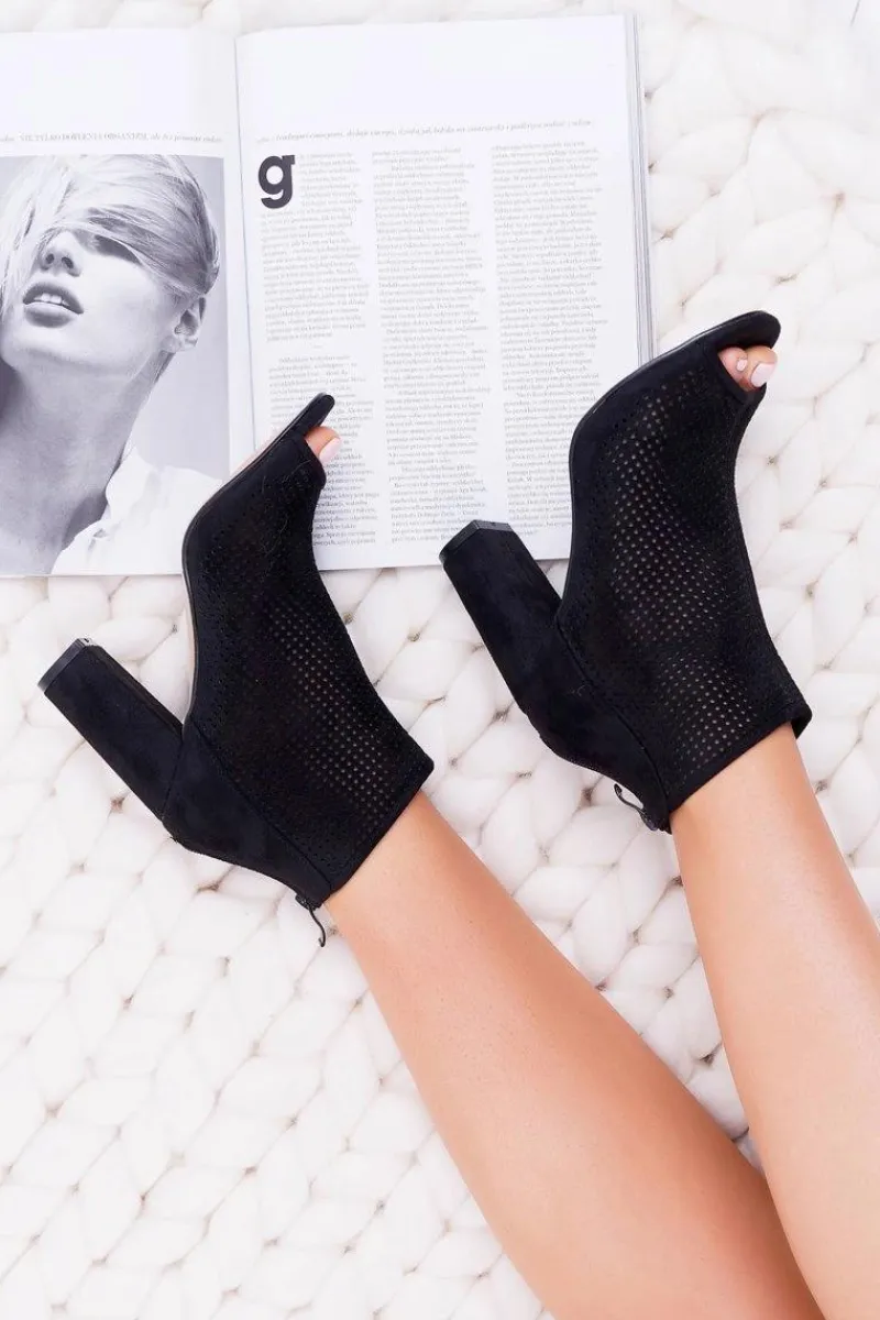 Botki Na Słupku|Brązowe I Beżowe Botki>Boto Botki Damskie Na Słupku Zamszowe Czarne Jessin