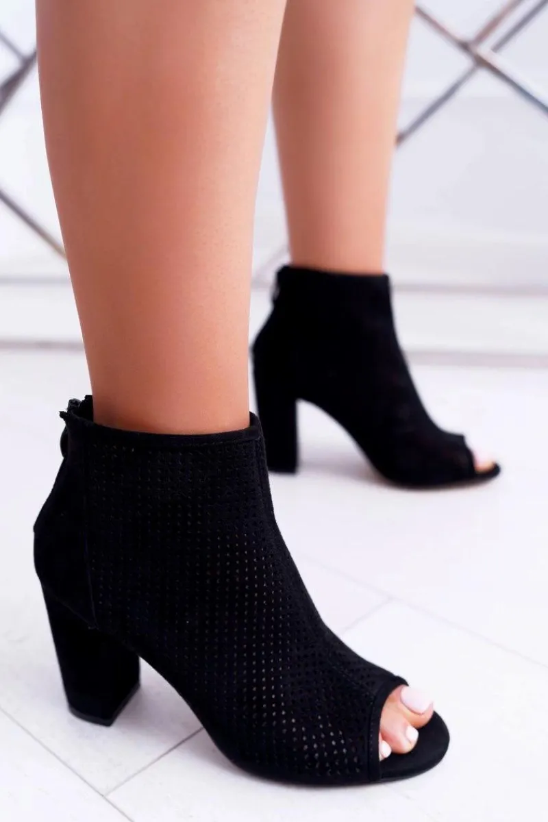 Botki Na Słupku|Brązowe I Beżowe Botki>Boto Botki Damskie Na Słupku Zamszowe Czarne Jessin