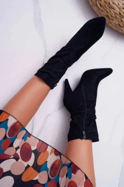 Best Boto Botki Damskie Na Słupku Za Kostkę Ocieplane Czarne Temma