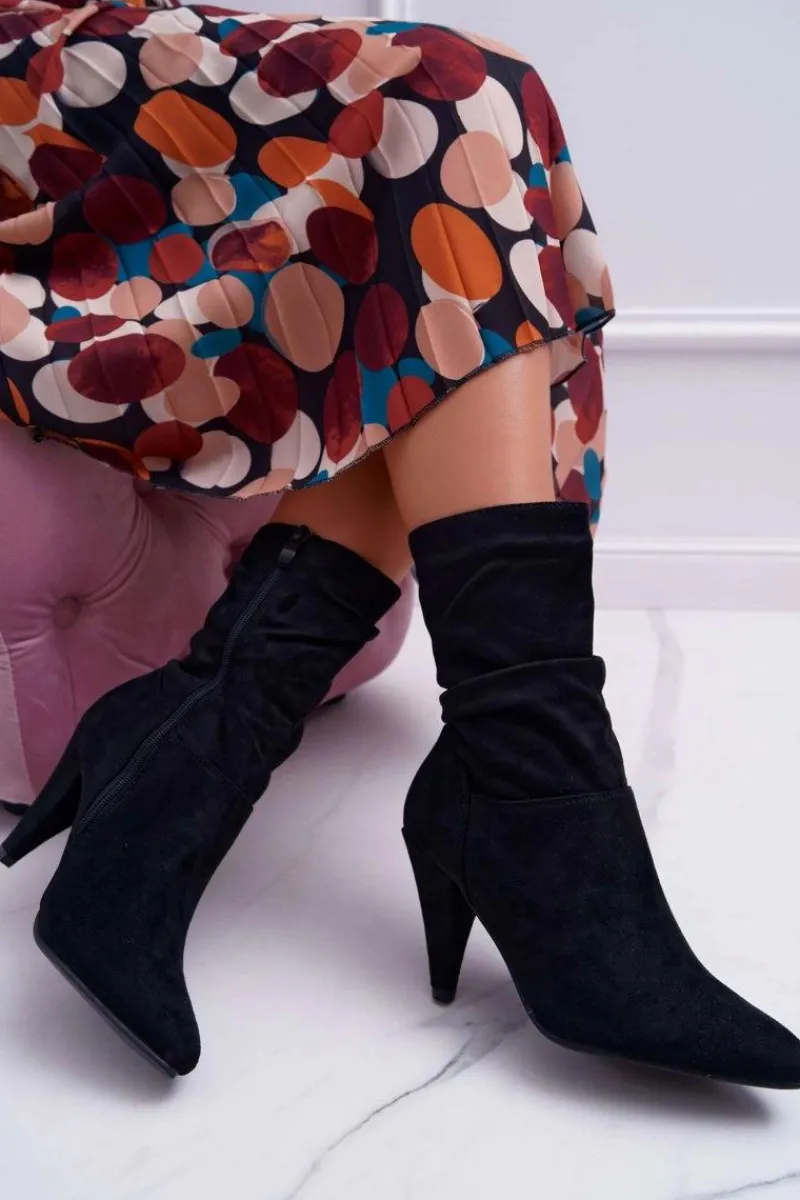 Best Boto Botki Damskie Na Słupku Za Kostkę Ocieplane Czarne Temma