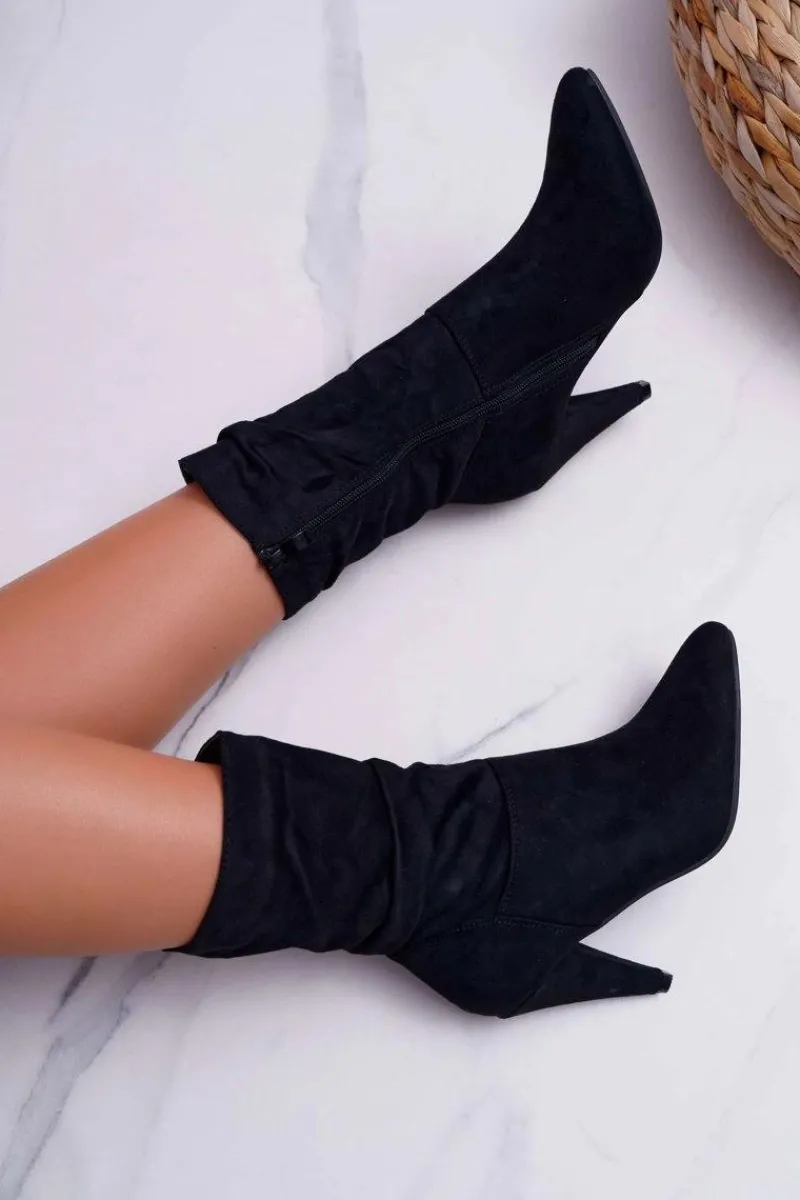 Best Boto Botki Damskie Na Słupku Za Kostkę Ocieplane Czarne Temma