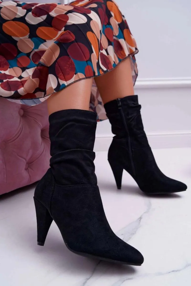 Best Boto Botki Damskie Na Słupku Za Kostkę Ocieplane Czarne Temma