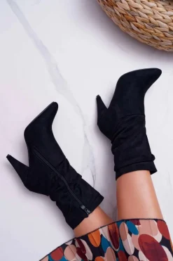 Best Boto Botki Damskie Na Słupku Za Kostkę Ocieplane Czarne Temma