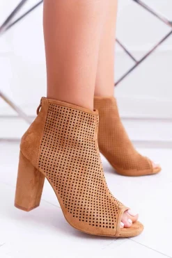 Clearance Botki Damskie Na Słupku Zamszowe Camel Jessin Damskie Botki Na Słupku|Brązowe I Beżowe Botki