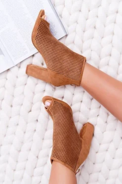 Clearance Botki Damskie Na Słupku Zamszowe Camel Jessin Damskie Botki Na Słupku|Brązowe I Beżowe Botki