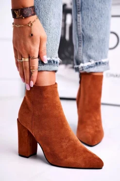 Botki Na Słupku|Czarne Botki>Boto Botki Damskie na Słupku Zamszowe Camel Sharks