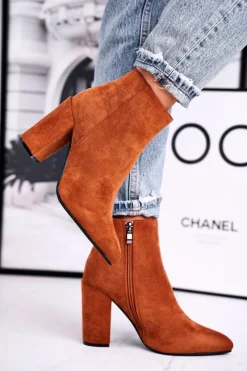 Botki Na Słupku|Czarne Botki>Boto Botki Damskie na Słupku Zamszowe Camel Sharks