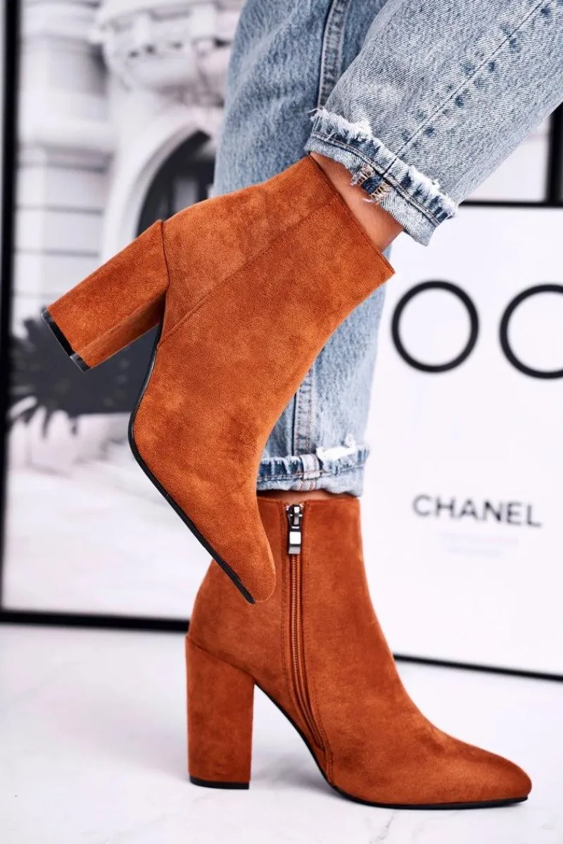 Botki Na Słupku|Czarne Botki>Boto Botki Damskie na Słupku Zamszowe Camel Sharks