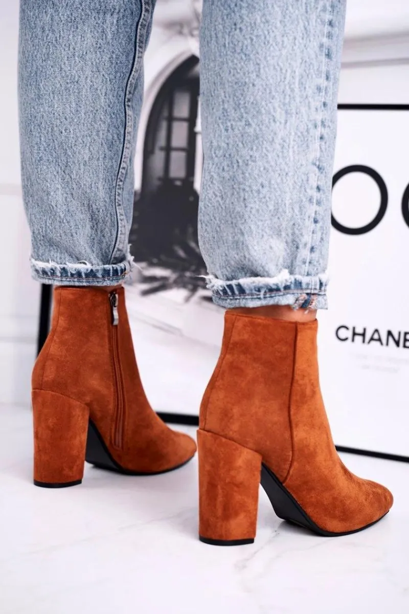 Botki Na Słupku|Czarne Botki>Boto Botki Damskie na Słupku Zamszowe Camel Sharks