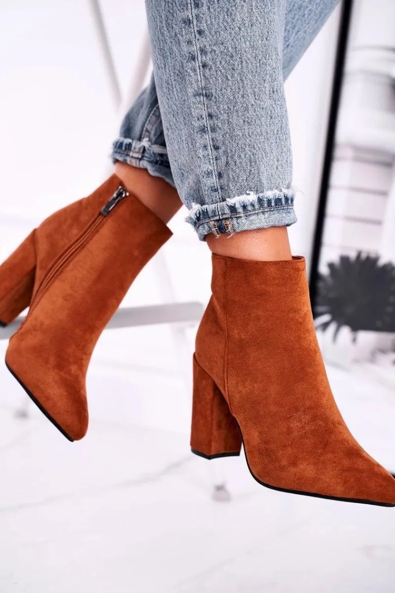 Botki Na Słupku|Czarne Botki>Boto Botki Damskie na Słupku Zamszowe Camel Sharks