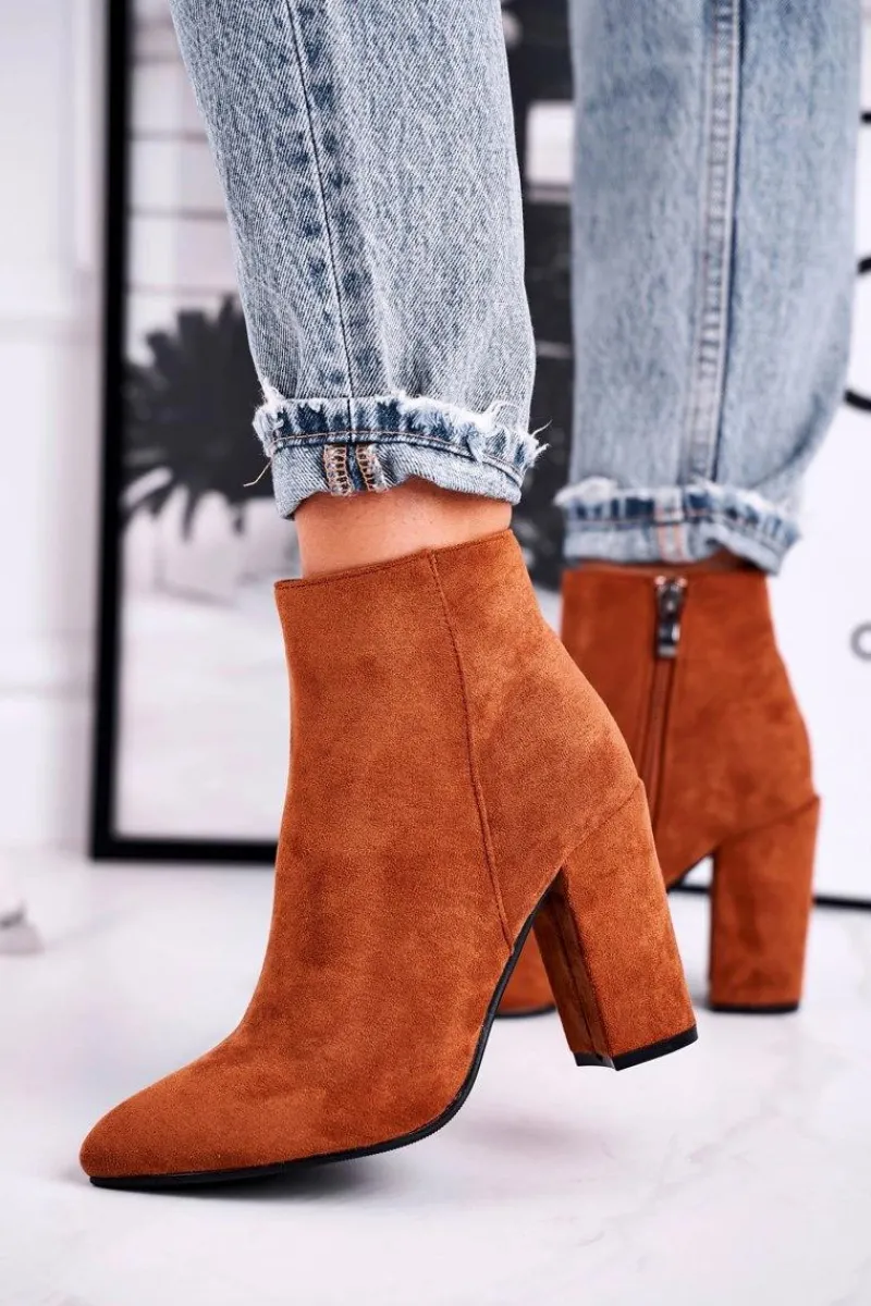 Botki Na Słupku|Czarne Botki>Boto Botki Damskie na Słupku Zamszowe Camel Sharks