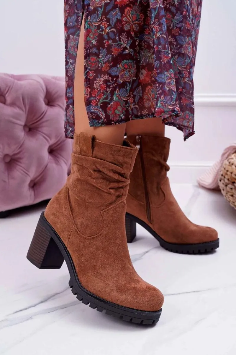 Botki Na Słupku|Botki Zimowe Damskie>Boto Botki Damskie Na Słupku Zamsz Camel Celma