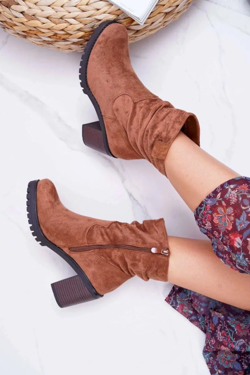 Botki Na Słupku|Botki Zimowe Damskie>Boto Botki Damskie Na Słupku Zamsz Camel Celma