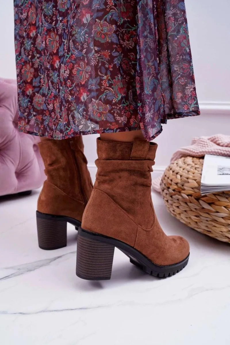 Botki Na Słupku|Botki Zimowe Damskie>Boto Botki Damskie Na Słupku Zamsz Camel Celma