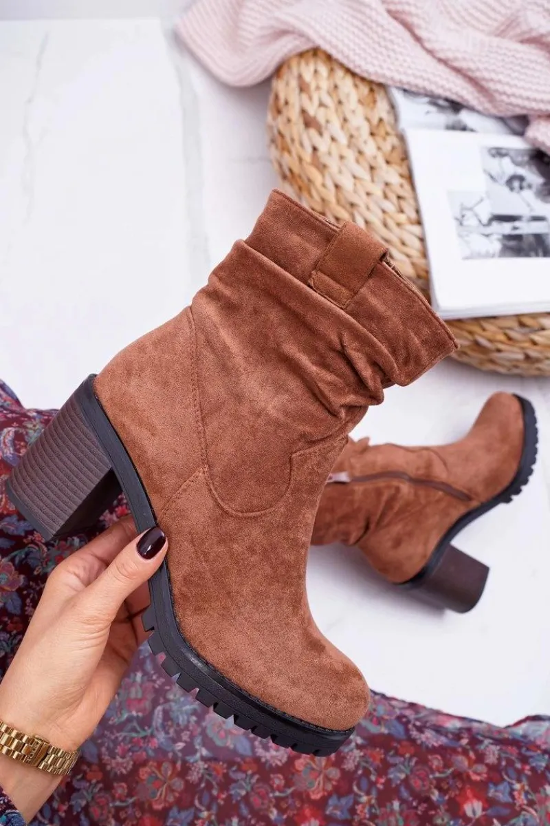 Botki Na Słupku|Botki Zimowe Damskie>Boto Botki Damskie Na Słupku Zamsz Camel Celma