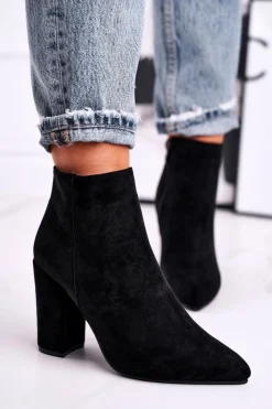 Online Boto Botki Damskie na Słupku Zamszowe Czarne Sharks