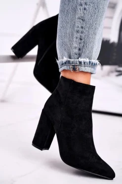 Online Boto Botki Damskie na Słupku Zamszowe Czarne Sharks