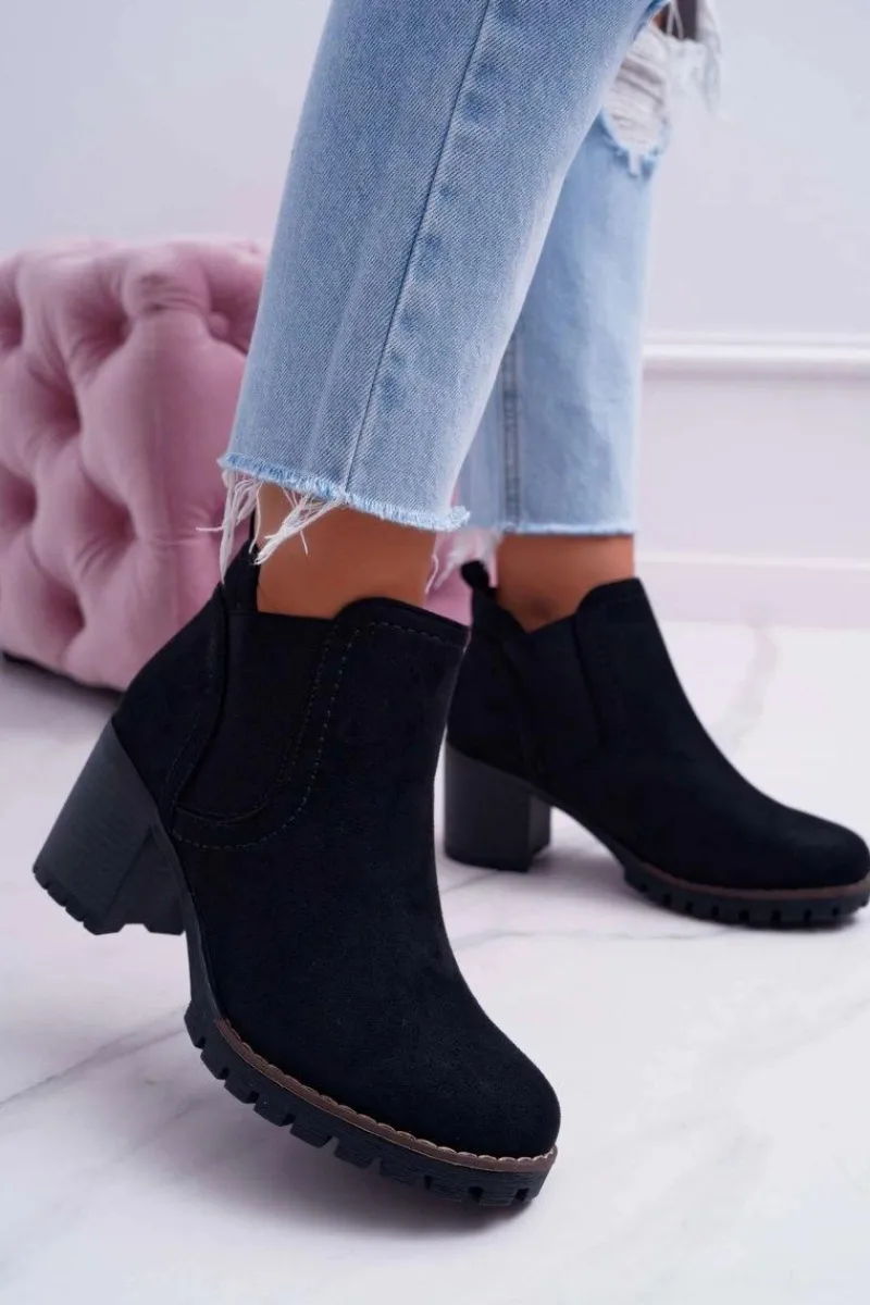 Botki Na Słupku|Botki Na Obcasie>Boto Botki Damskie na Słupku Zamszowe Czarne Shanto