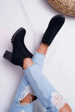 Botki Na Słupku|Botki Na Obcasie>Boto Botki Damskie na Słupku Zamszowe Czarne Shanto