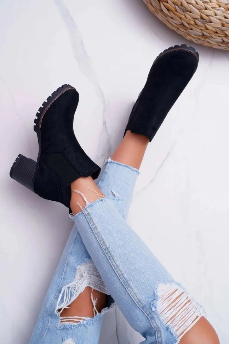 Botki Na Słupku|Botki Na Obcasie>Boto Botki Damskie na Słupku Zamszowe Czarne Shanto