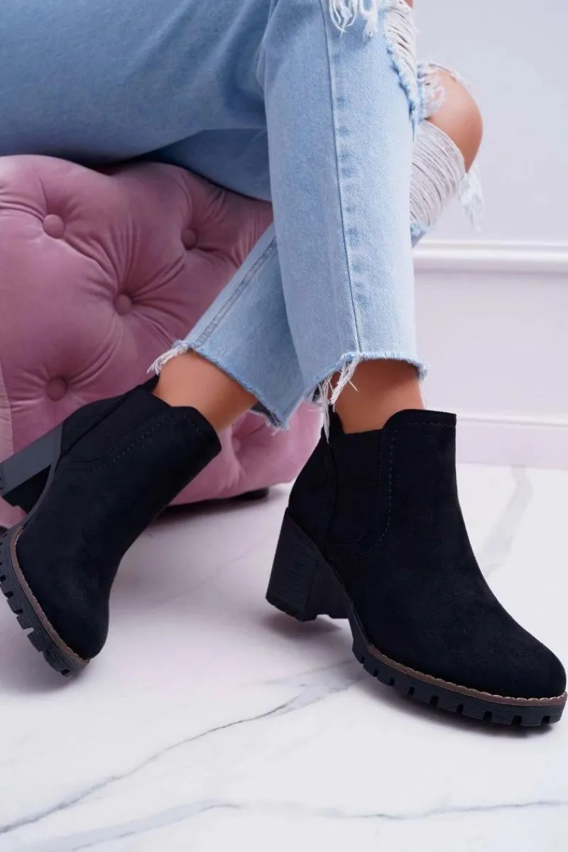 Botki Na Słupku|Botki Na Obcasie>Boto Botki Damskie na Słupku Zamszowe Czarne Shanto