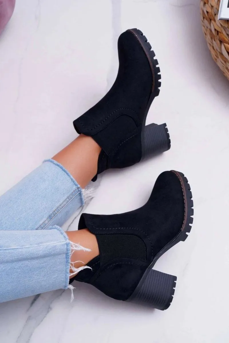 Botki Na Słupku|Botki Na Obcasie>Boto Botki Damskie na Słupku Zamszowe Czarne Shanto