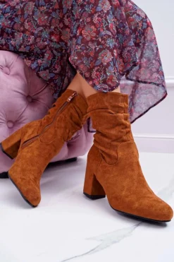 Clearance Botki Damskie Na Słupku Zamsz Camel Endless Damskie Botki Na Słupku|Botki Zimowe Damskie