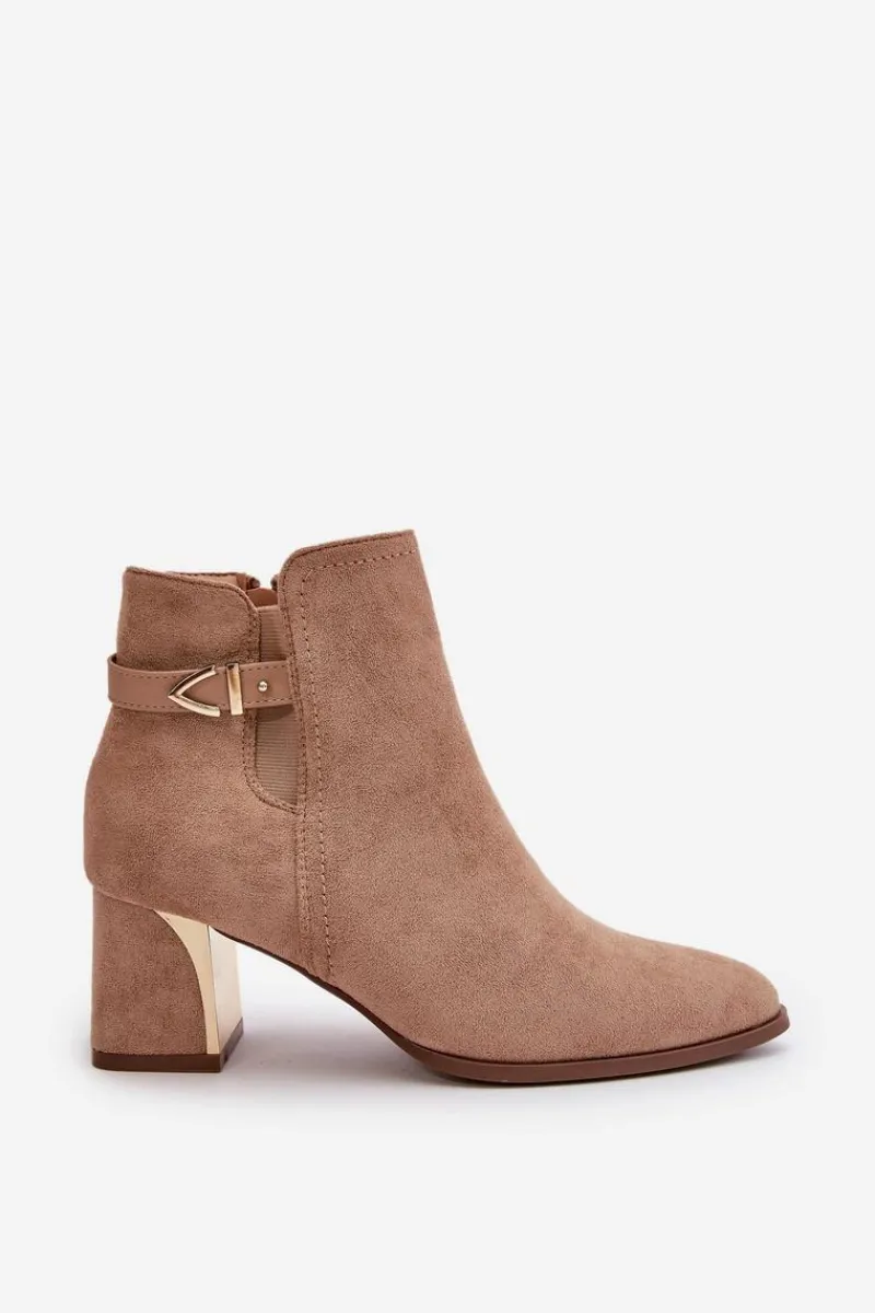 Botki Na Słupku|Brązowe I Beżowe Botki>Boto Botki Damskie Na Słupku Zapinane Na Zamek Eko Zamszowe Ciemnobeżowe Bonucci