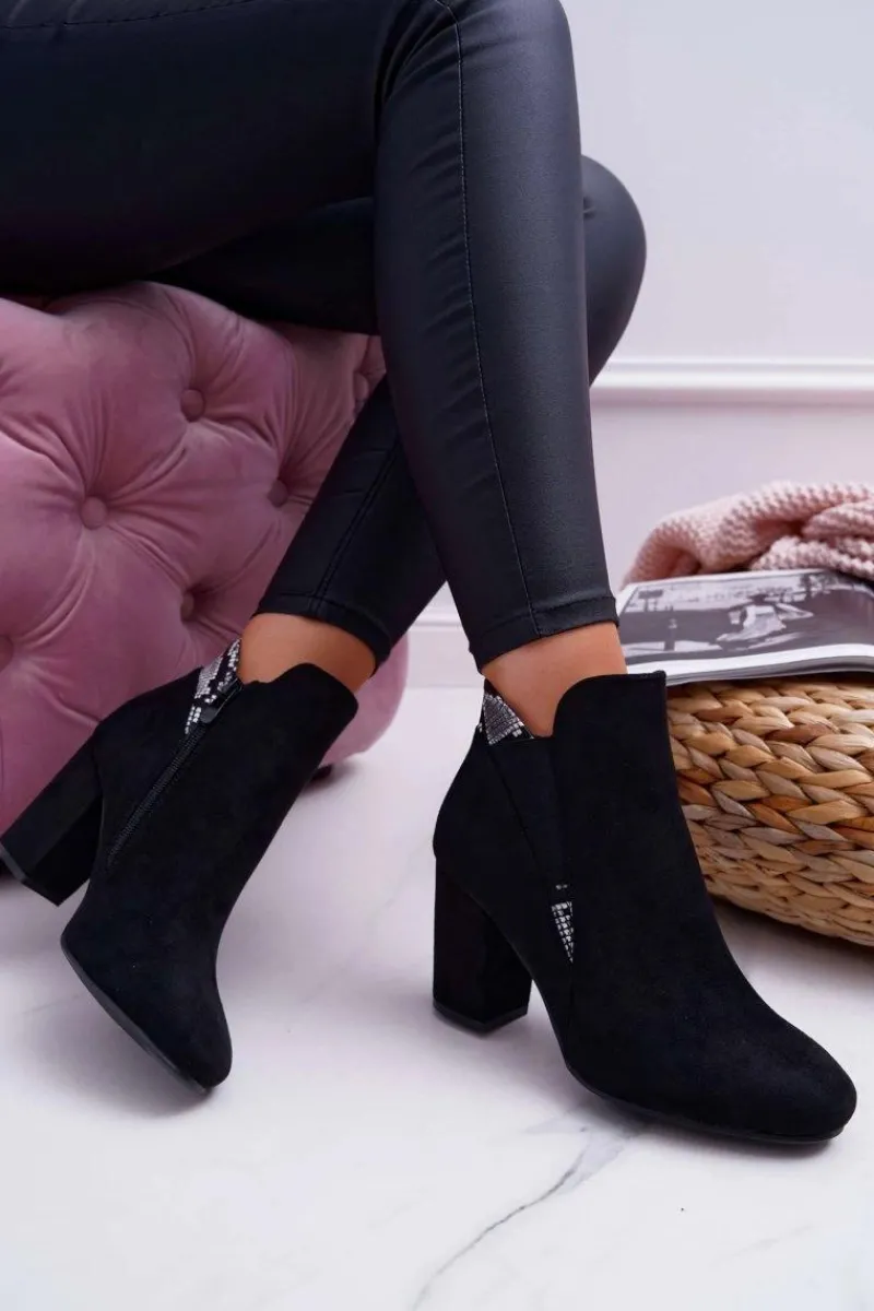 New Botki Damskie na Słupku Zamszowe Czarne Jollow Damskie Botki Na Słupku|Botki Zimowe Damskie