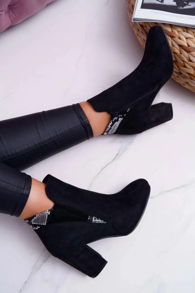 New Botki Damskie na Słupku Zamszowe Czarne Jollow Damskie Botki Na Słupku|Botki Zimowe Damskie