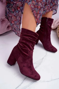 Botki Na Słupku|Botki Zimowe Damskie>Boto Botki Damskie Na Słupku Zamsz Bordowe Endless