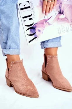 Botki Wiosenne|Botki Na Słupku>Boto Botki Damskie Na Słupku Zamszowe Ażurowe Różowe Margate