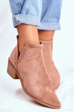 Botki Wiosenne|Botki Na Słupku>Boto Botki Damskie Na Słupku Zamszowe Ażurowe Różowe Margate