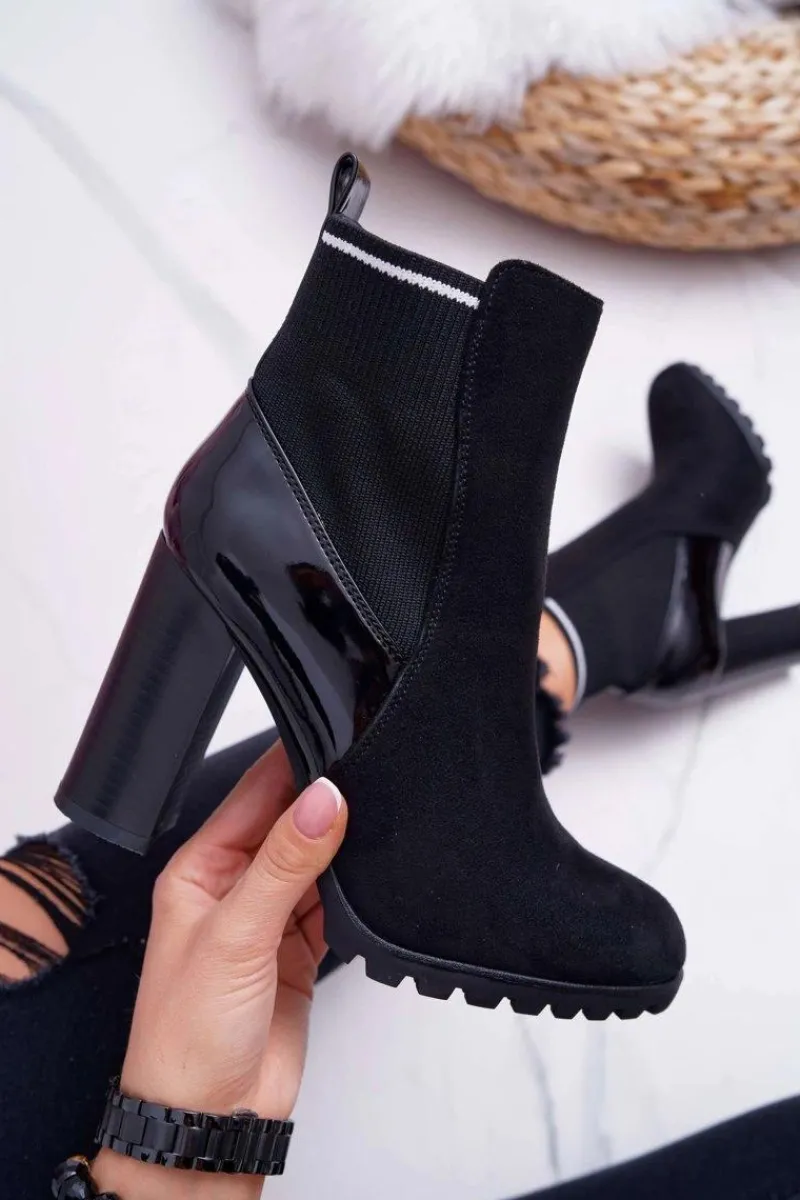 Sale Botki Damskie na Słupku Zamszowe Czarne Fenem Damskie Botki Na Słupku|Botki Zimowe Damskie