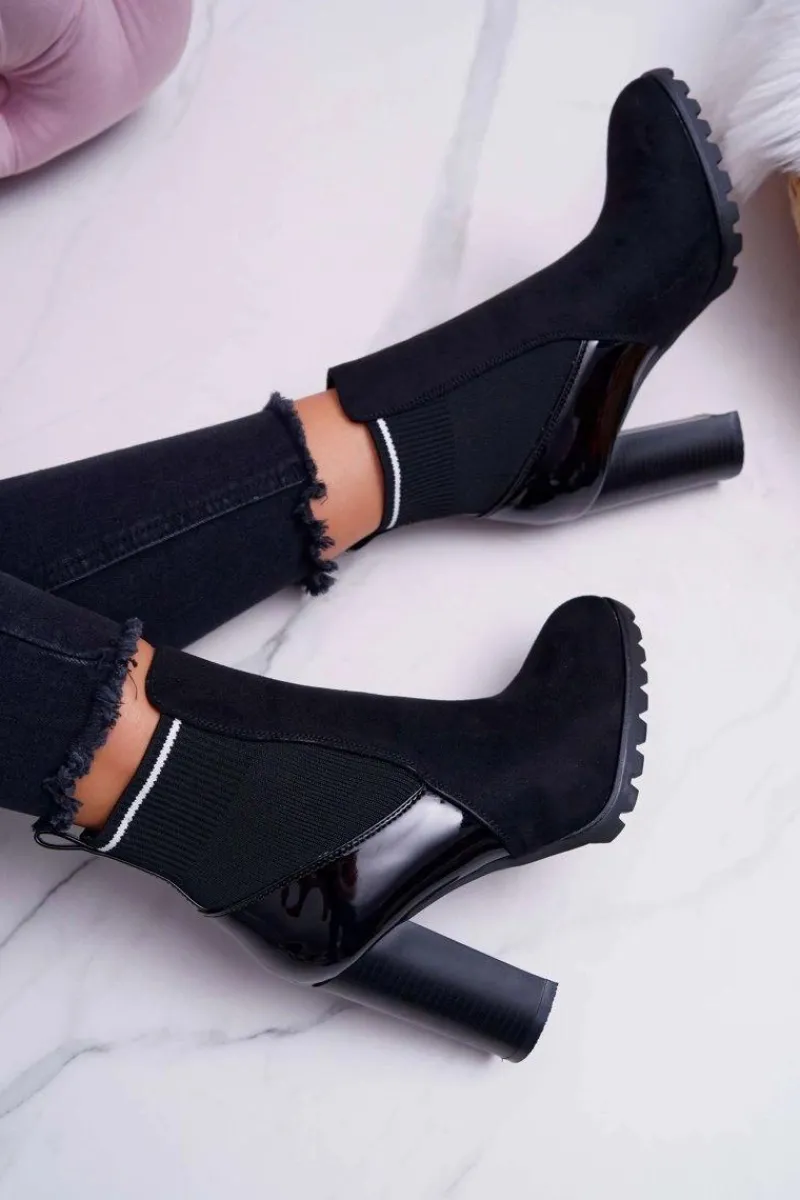 Sale Botki Damskie na Słupku Zamszowe Czarne Fenem Damskie Botki Na Słupku|Botki Zimowe Damskie