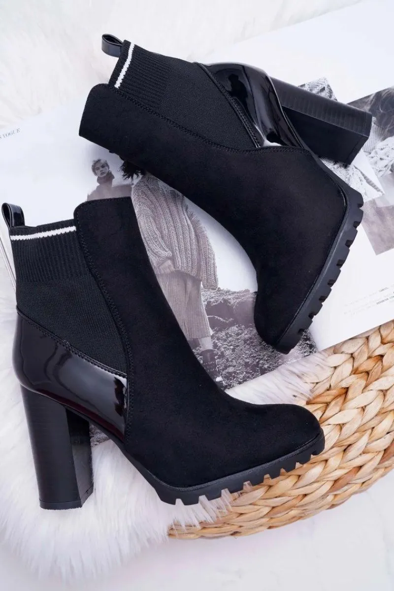 Sale Botki Damskie na Słupku Zamszowe Czarne Fenem Damskie Botki Na Słupku|Botki Zimowe Damskie