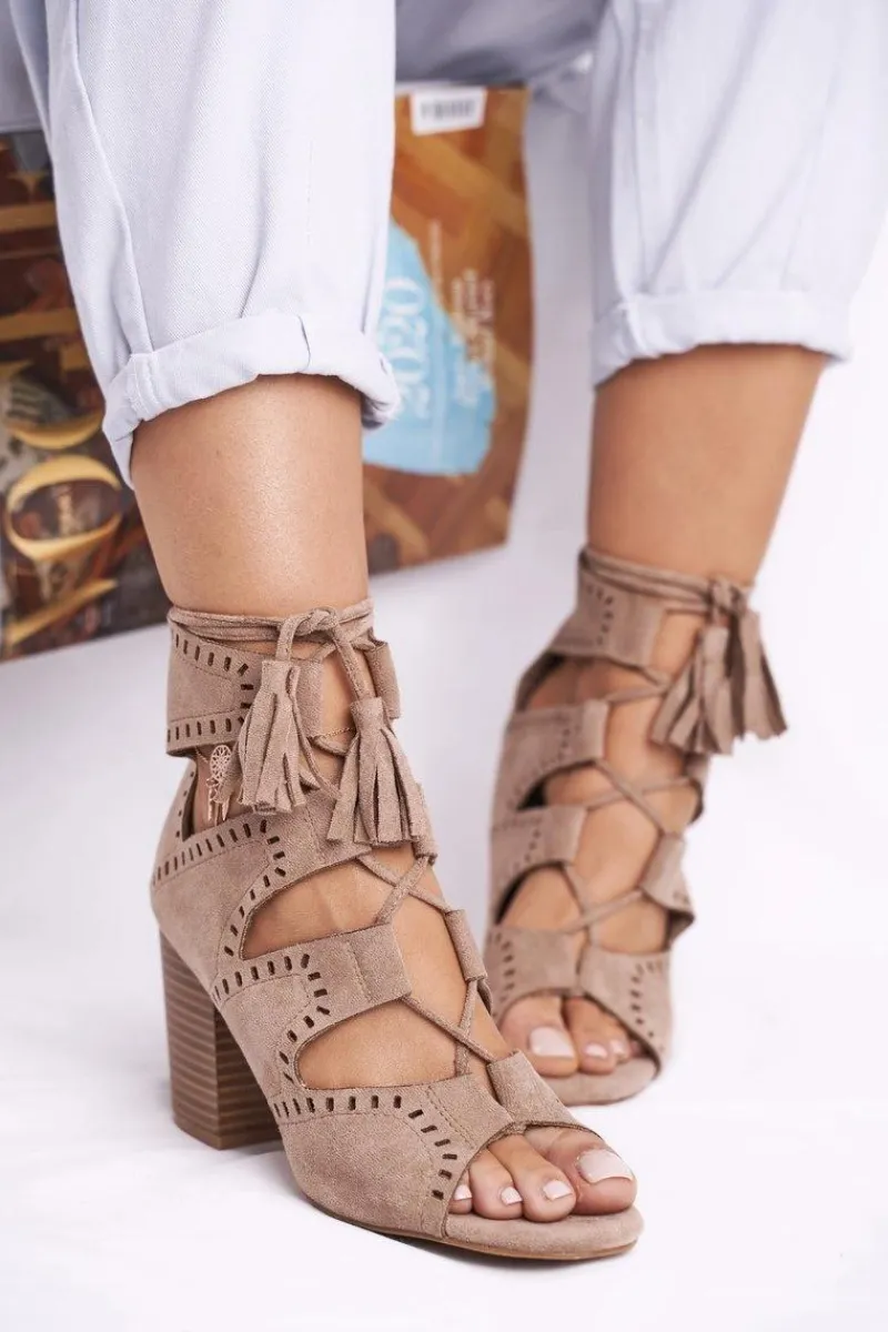 Online Botki Damskie Na Słupku Zamszowe Odkryte Beżowe Empty Damskie Botki Wiosenne|Botki Sznurowane