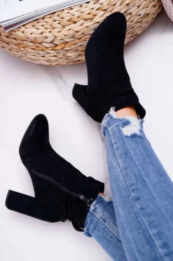 Discount Boto Botki Damskie Na Słupku Zamszowe Czarne Greybond