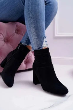 Discount Boto Botki Damskie Na Słupku Zamszowe Czarne Greybond