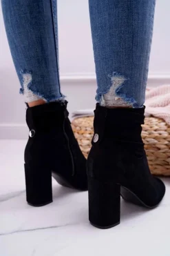 Discount Boto Botki Damskie Na Słupku Zamszowe Czarne Greybond