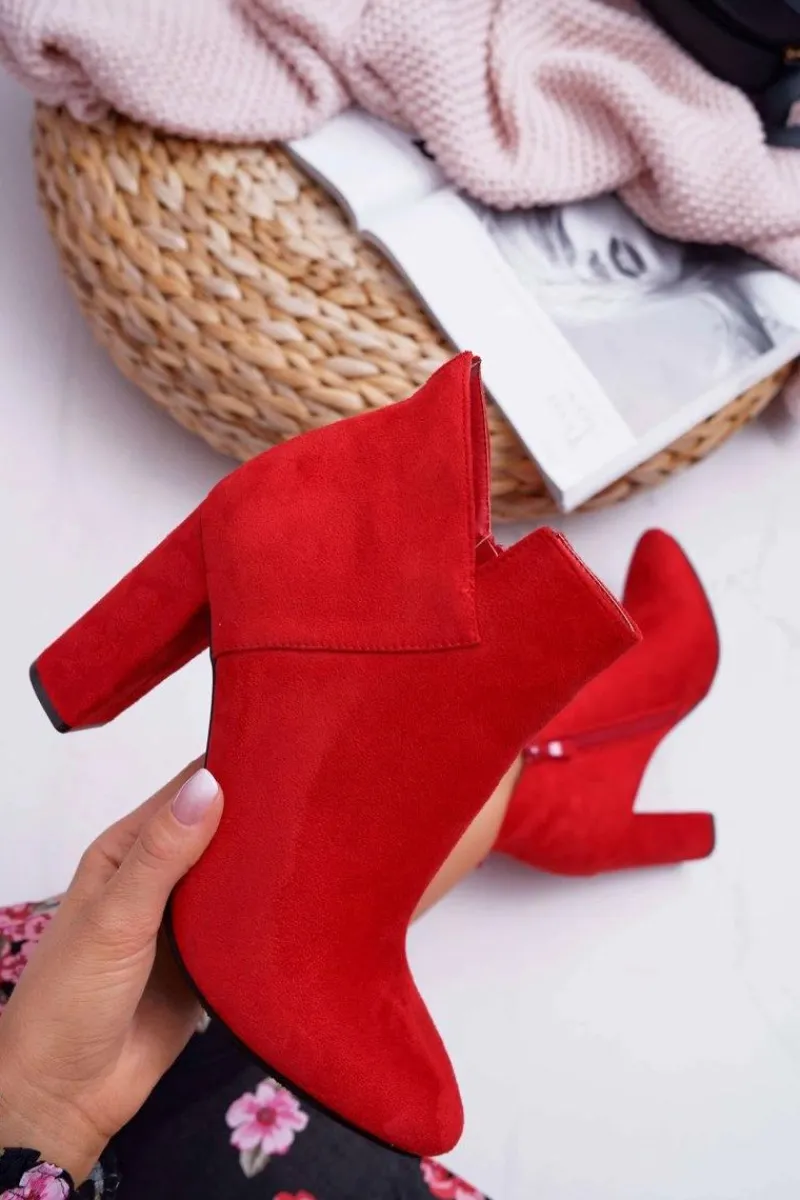 Outlet Buty damskie Vinceza Botki Damskie Na Słupku Zamszowe Czerwone Ruffle