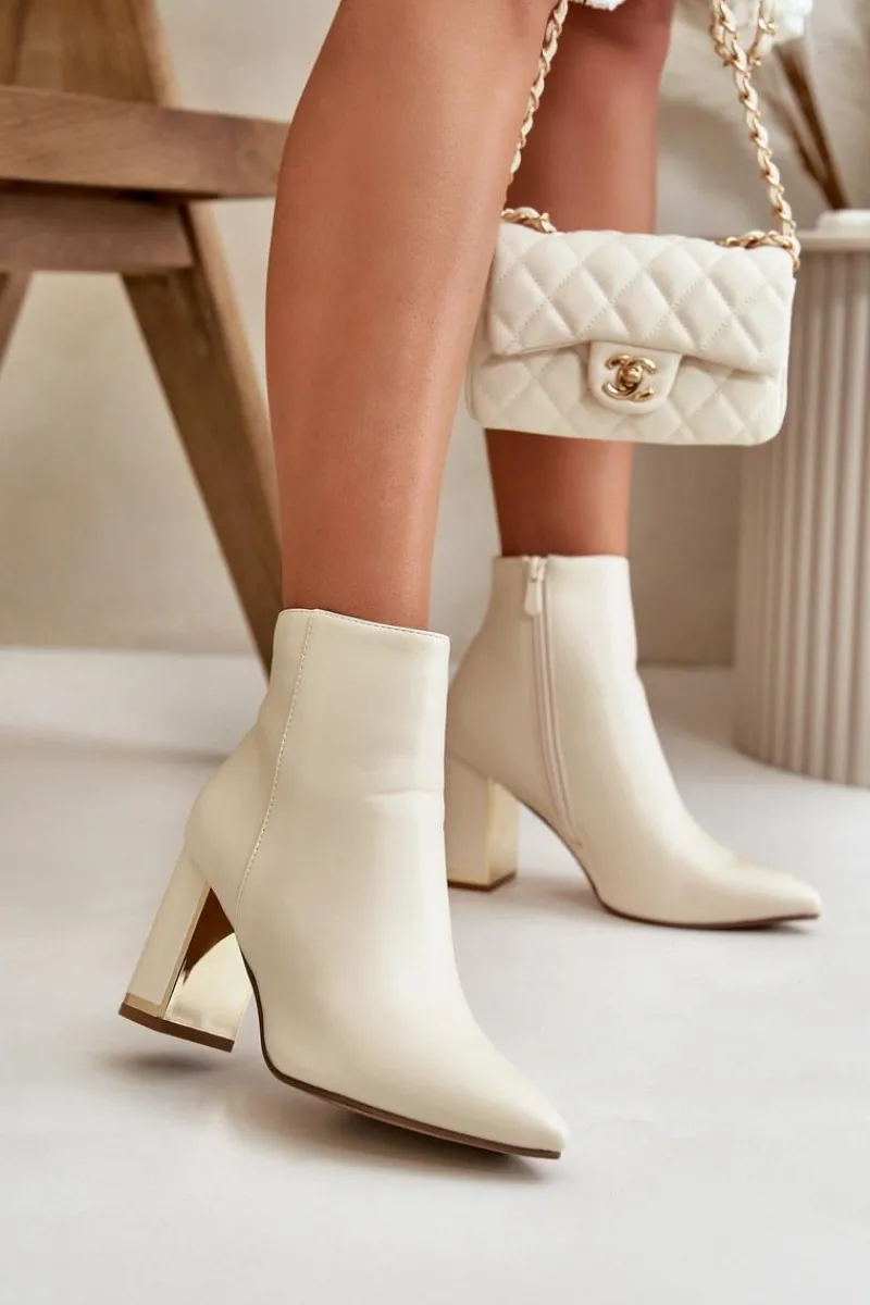 Botki Na Słupku|Botki Na Obcasie>Boto Botki Damskie Na Słupku Zapinane Na Zamek Ocieplane Eko Skórzane Jasnobeżowe Mevair