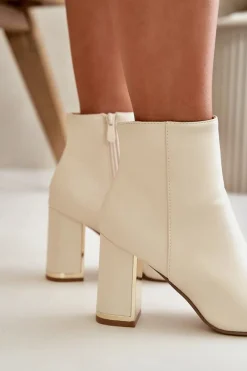 Botki Na Słupku|Botki Na Obcasie>Boto Botki Damskie Na Słupku Zapinane Na Zamek Ocieplane Eko Skórzane Jasnobeżowe Mevair