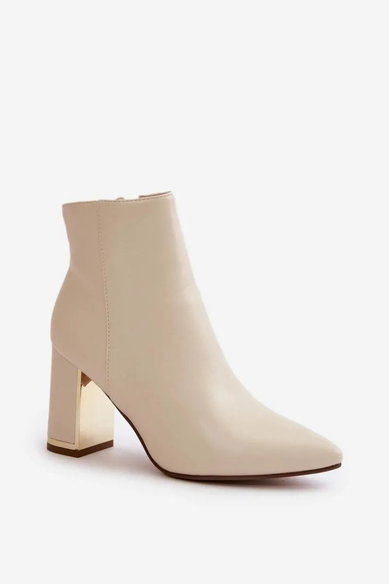 Botki Na Słupku|Botki Na Obcasie>Boto Botki Damskie Na Słupku Zapinane Na Zamek Ocieplane Eko Skórzane Jasnobeżowe Mevair