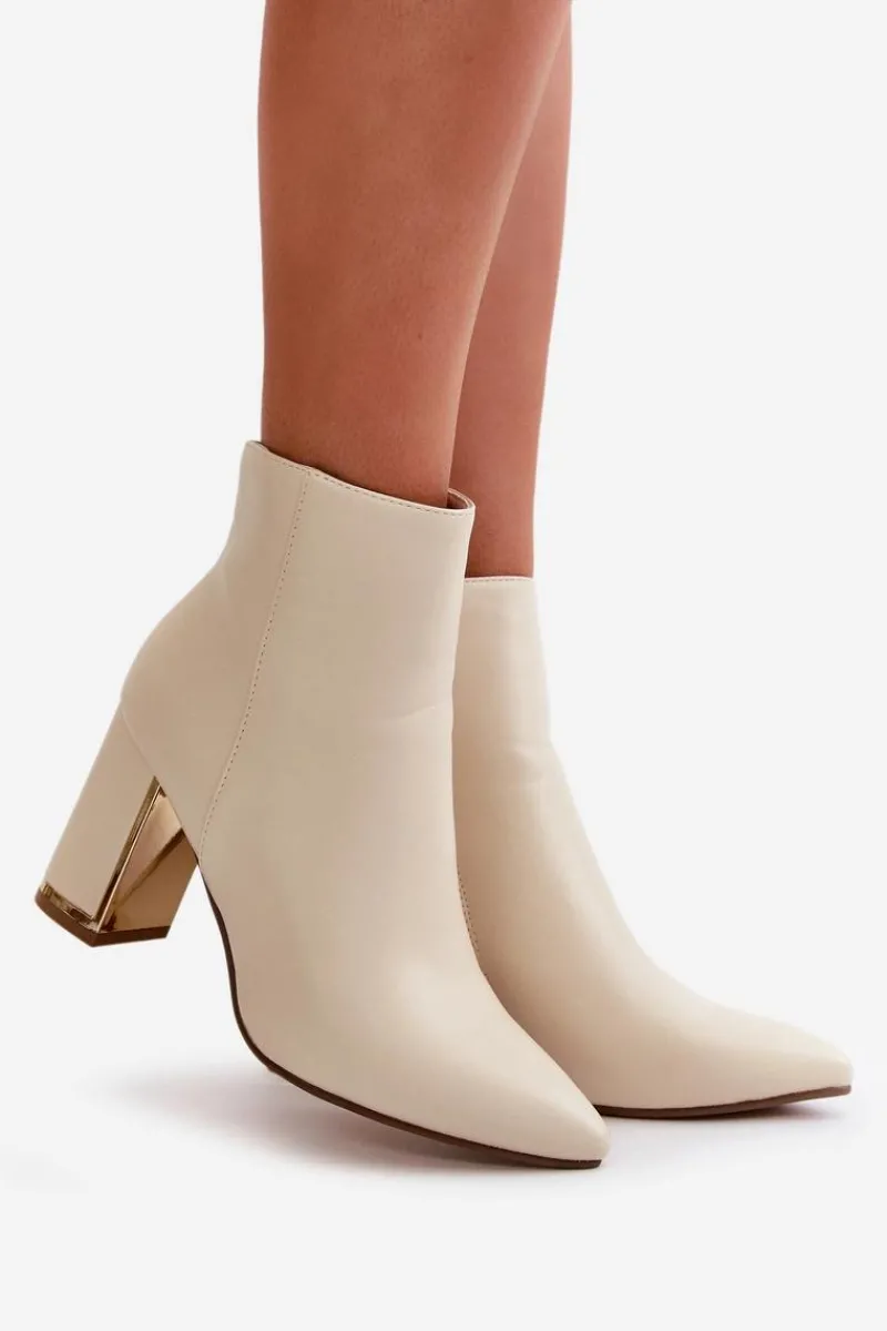 Botki Na Słupku|Botki Na Obcasie>Boto Botki Damskie Na Słupku Zapinane Na Zamek Ocieplane Eko Skórzane Jasnobeżowe Mevair